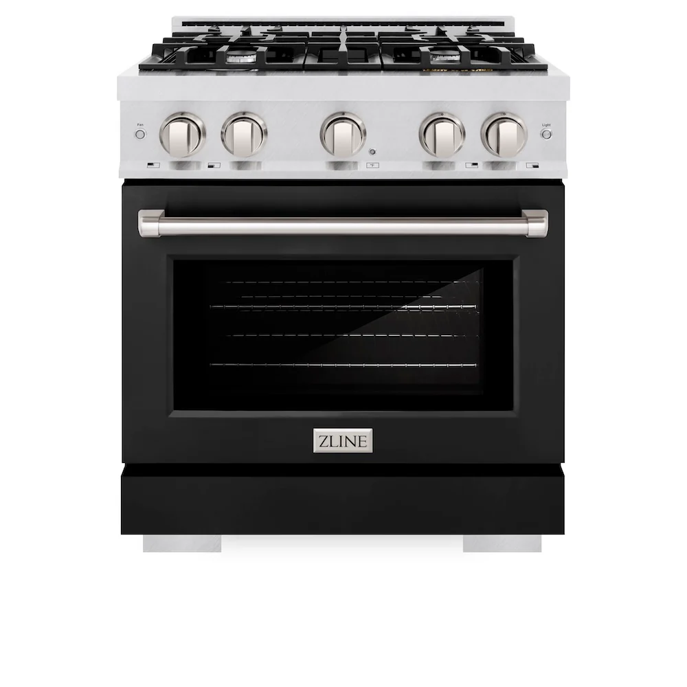ZLINE 30 in. 4.2 cu. ft. Select Dual Fuel Range with 4 Burner Gas Cooktop and Electric Convection Oven in Satin Stainless Steel with Black Matte Door, Open Box-Great Condition - Image 4