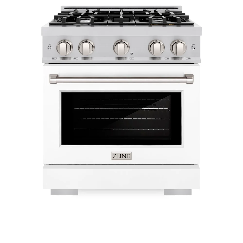 ZLINE 30 in. 4.2 cu. ft. Select Dual Fuel Range with 4 Burner Gas Cooktop and Electric Convection Oven in Satin Stainless Steel with White Matte Door, Open Box-Great Condition - Image 4