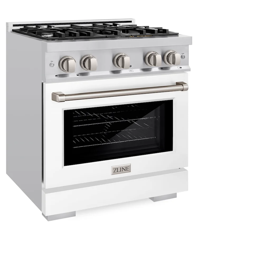 ZLINE 30 in. 4.2 cu. ft. Select Dual Fuel Range with 4 Burner Gas Cooktop and Electric Convection Oven in Satin Stainless Steel with White Matte Door, Open Box-Great Condition - Image 6