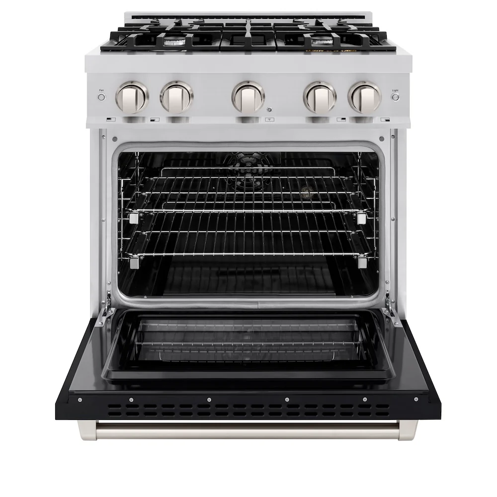 ZLINE 30 in. 4.2 cu. ft. Select Dual Fuel Range with 4 Burner Gas Cooktop and Electric Convection Oven in Stainless Steel with Black Matte Door, Open Box-Great Condition - Image 4