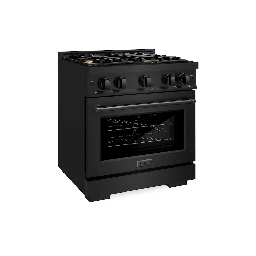 ZLINE 30 in. 4.2 cu. ft. Select Gas Range with Convection Gas Oven in Black Stainless Steel with 4 Brass Burners, Open Box-Great Condition