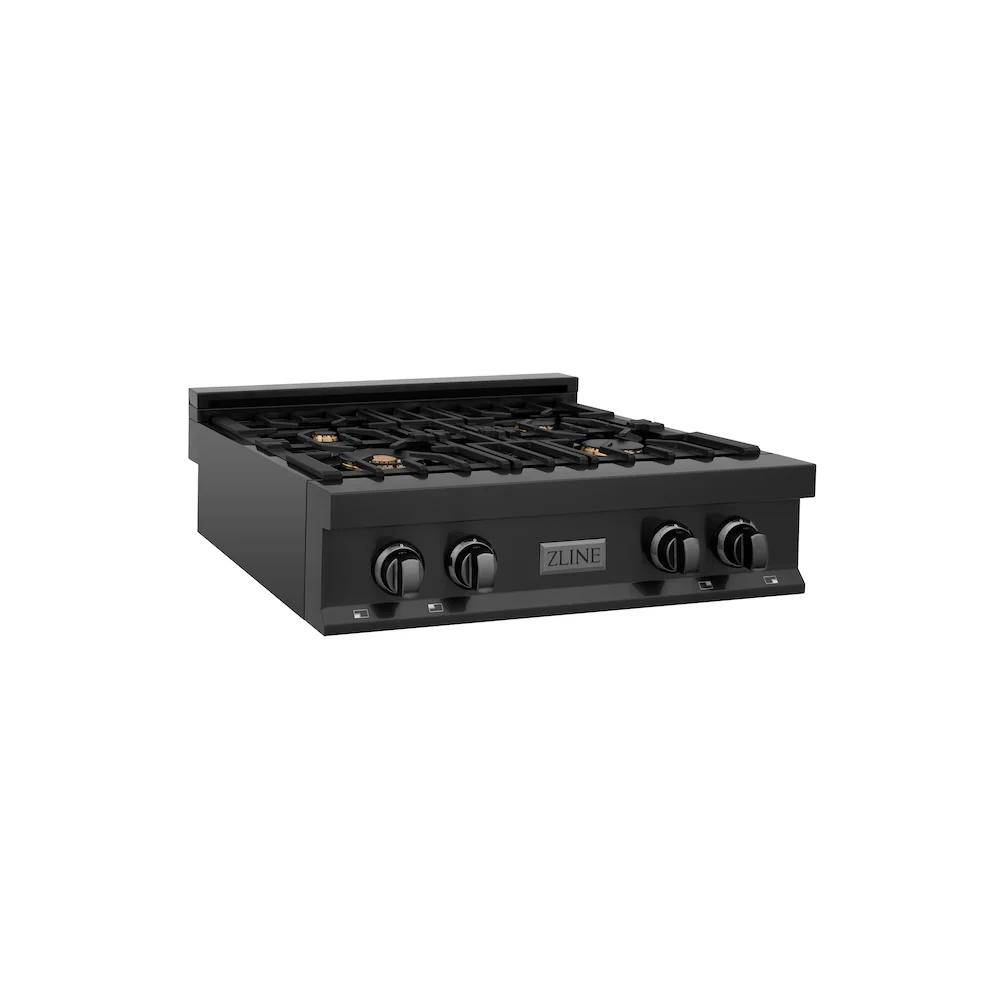 ZLINE 30 in. Legacy Gas Rangetop with 4 Brass Burners and Porcelain Cooktop in Black Stainless Steel, Open Box-Great Condition