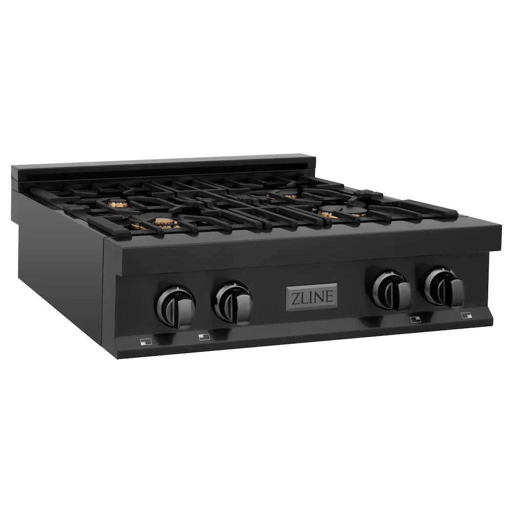 ZLINE 30 in. Legacy Gas Rangetop with 4 Brass Burners and Porcelain Cooktop in Black Stainless Steel, Open Box-Great Condition - Image 6