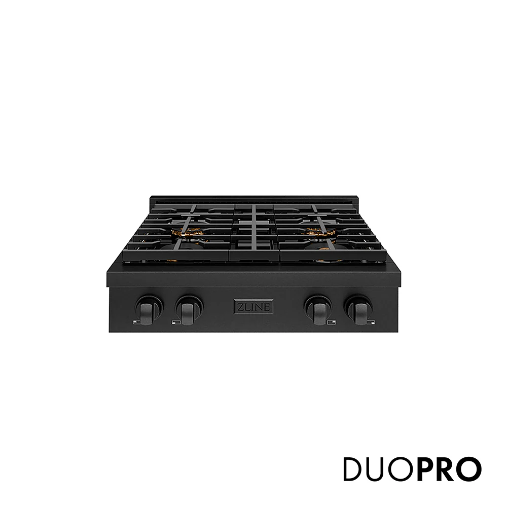 ZLINE 30 in. Paramount Gas Rangetop with 4 Burner DuoPro™ Cooktop in Black Stainless Steel, Open Box-Great Condition