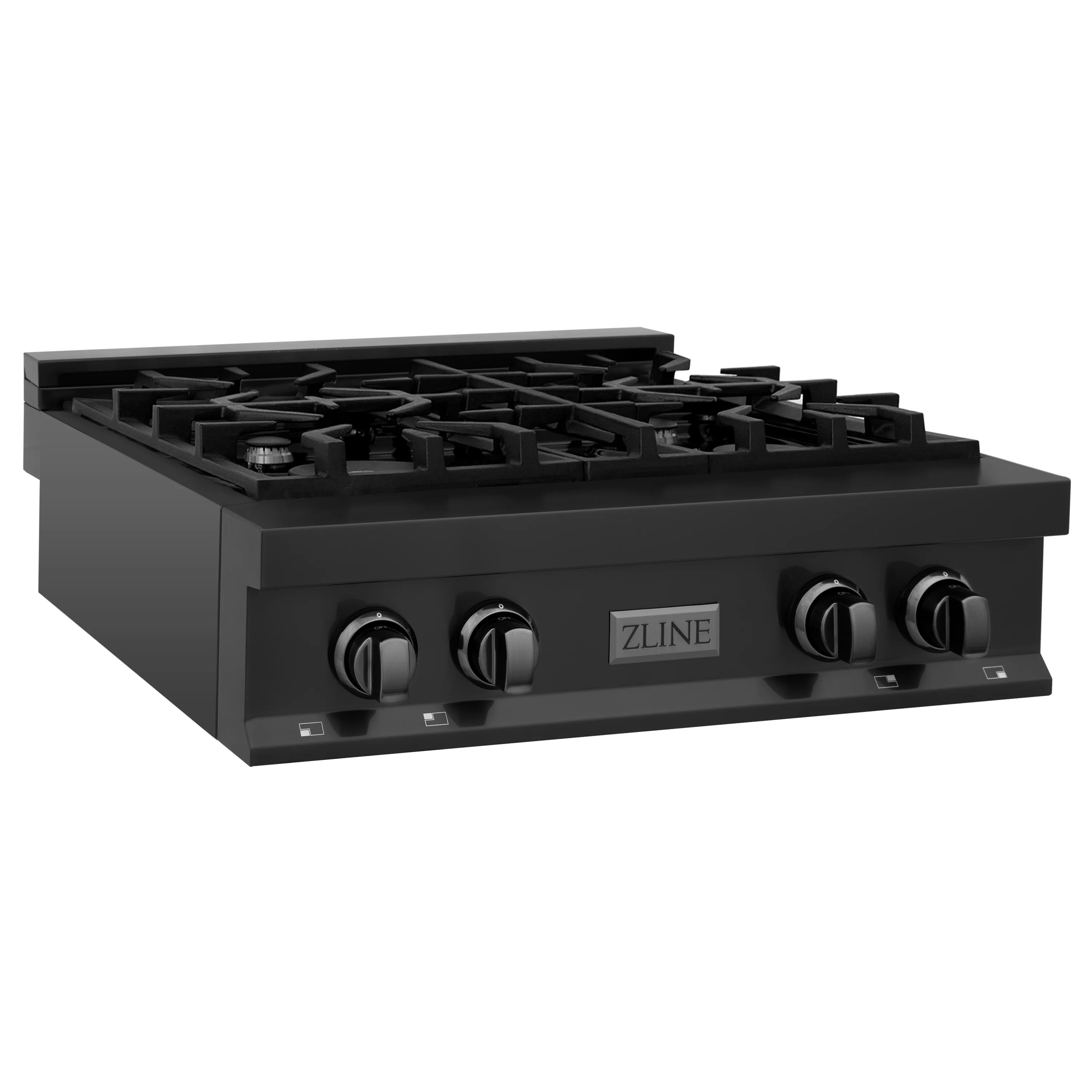 ZLINE 30 in. Porcelain Rangetop in Black Stainless with 4 Gas Burners (RTB-30) Available with Brass Burners - Image 2
