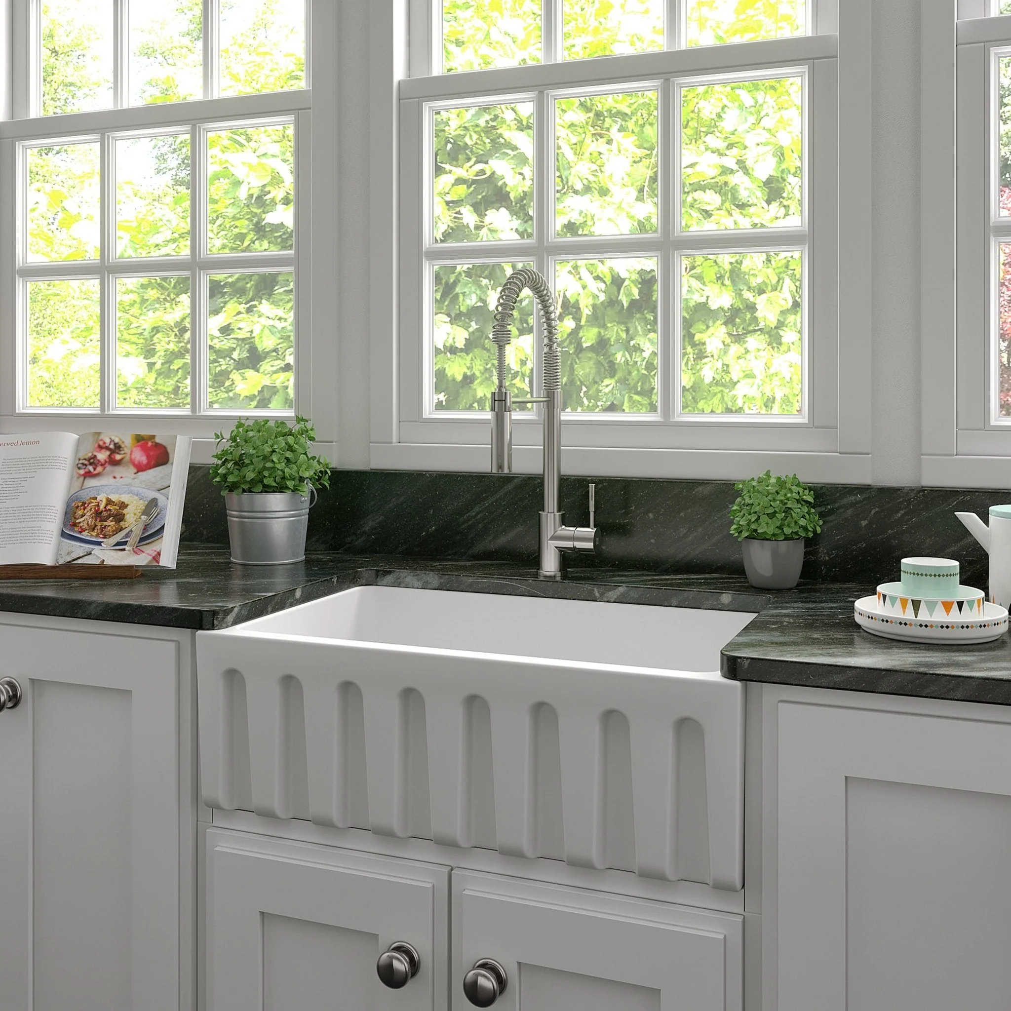 ZLINE 30 in. Venice Farmhouse Apron Front Reversible Single Bowl Fireclay Kitchen Sink with Bottom Grid in White Gloss (FRC5119-WH-30) - Image 11