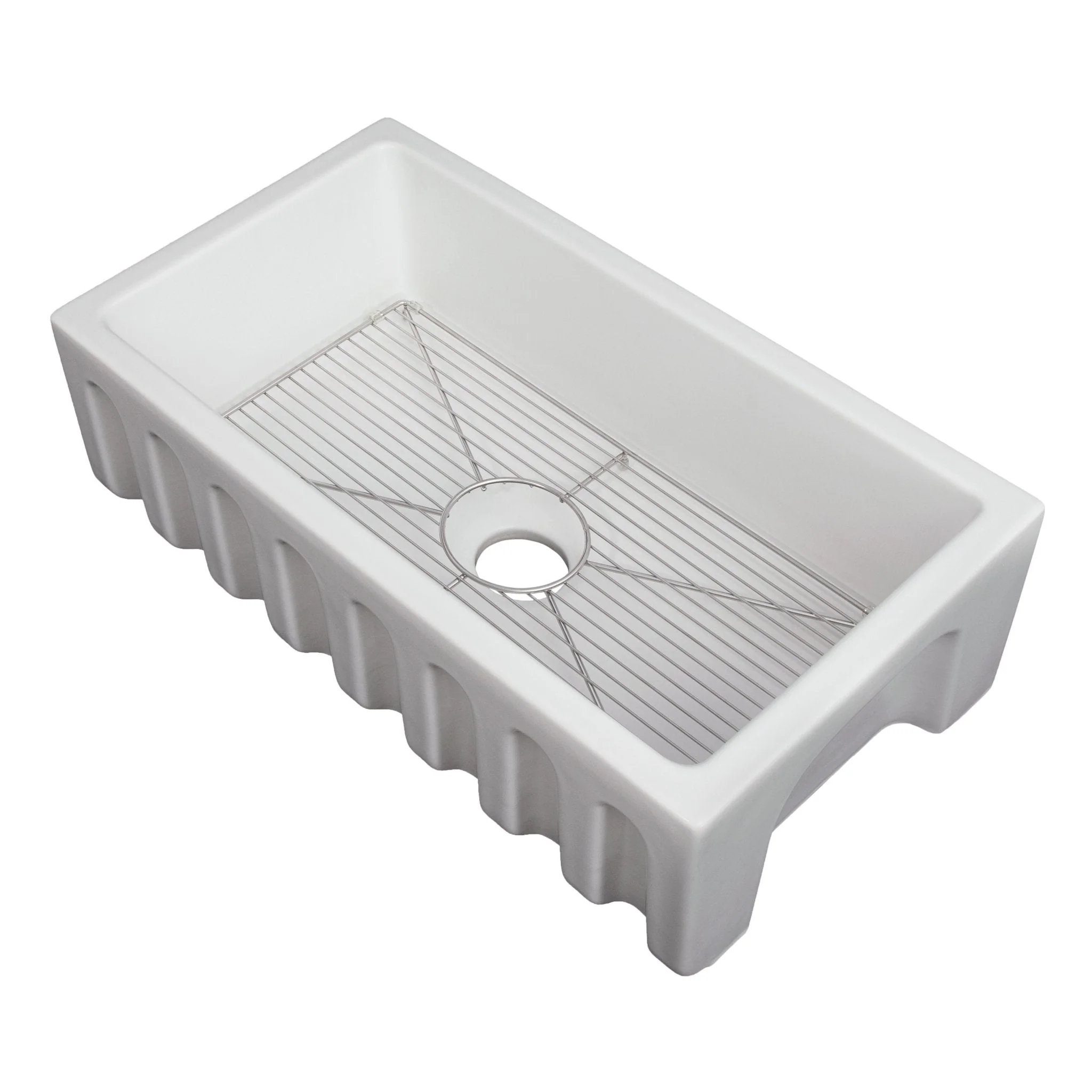 ZLINE 30 in. Venice Farmhouse Apron Front Reversible Single Bowl Fireclay Kitchen Sink with Bottom Grid in White Gloss (FRC5119-WH-30) - Image 12