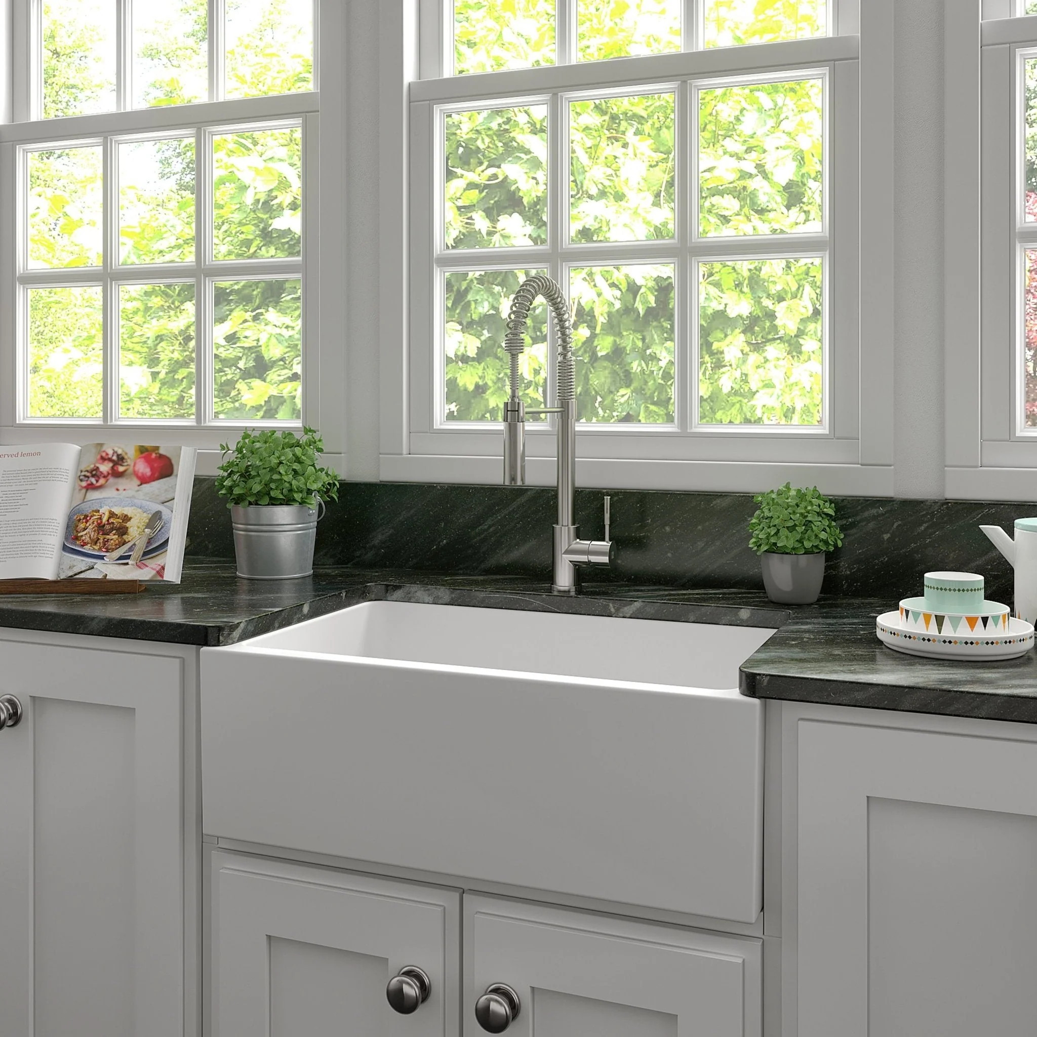 ZLINE 30 in. Venice Farmhouse Apron Front Reversible Single Bowl Fireclay Kitchen Sink with Bottom Grid in White Gloss (FRC5119-WH-30) - Image 4