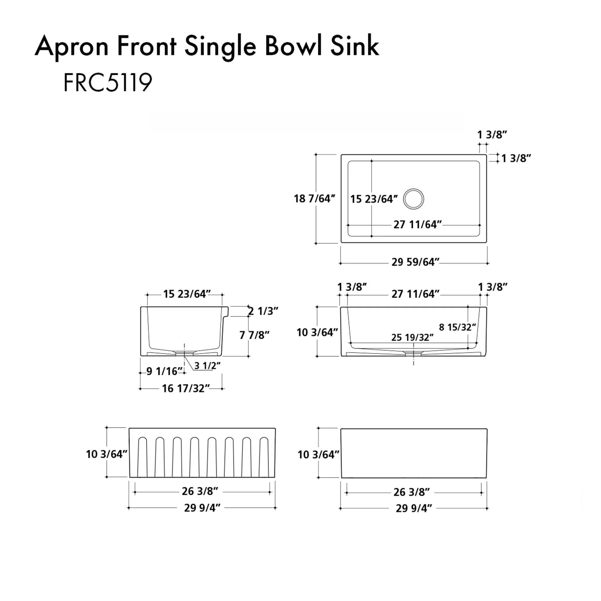ZLINE 30 in. Venice Farmhouse Apron Front Reversible Single Bowl Fireclay Kitchen Sink with Bottom Grid in White Gloss (FRC5119-WH-30) - Image 9