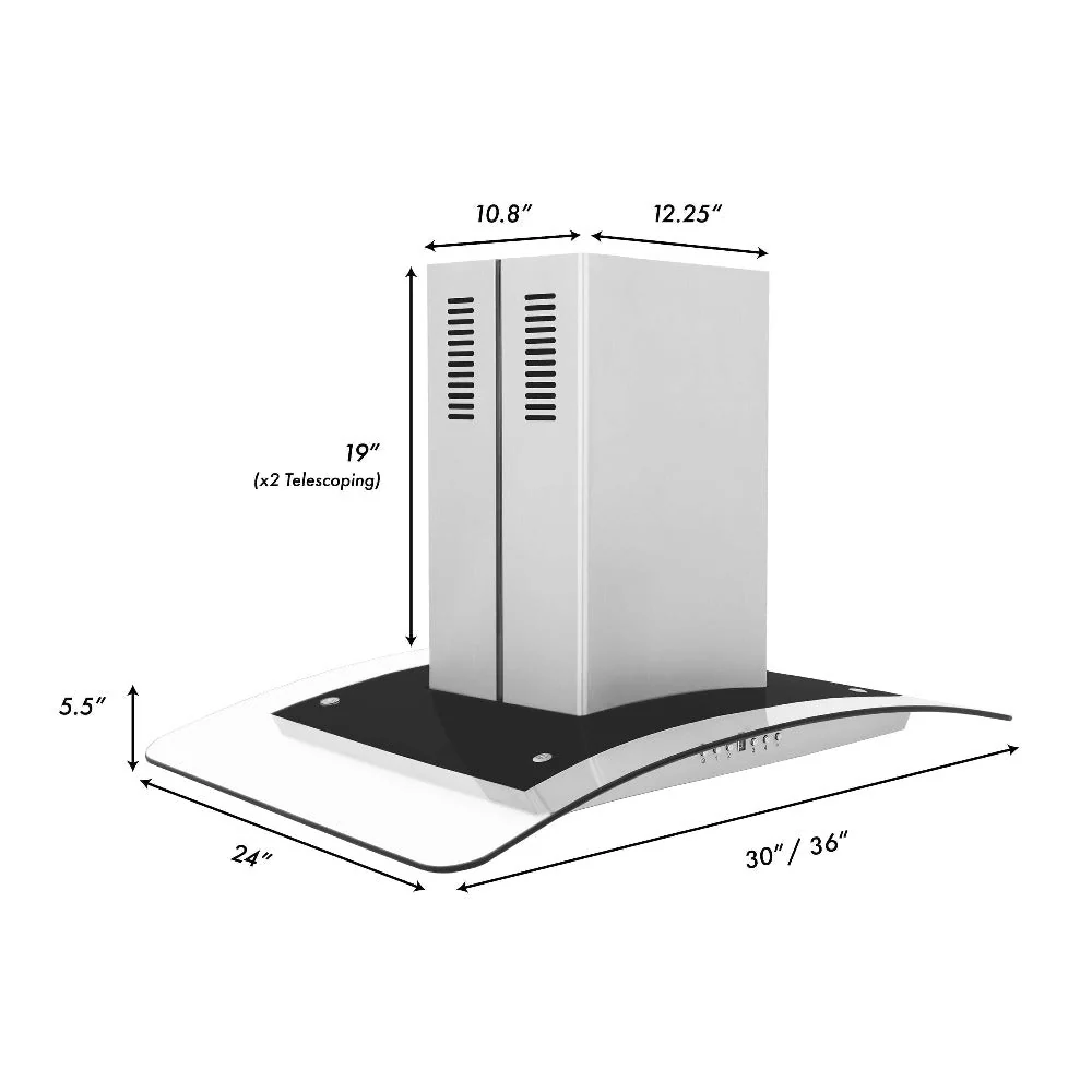 ZLINE 30 in. Convertible Vent Island Mount Range Hood in Stainless Steel & Glass (GL5i-30) - Image 9