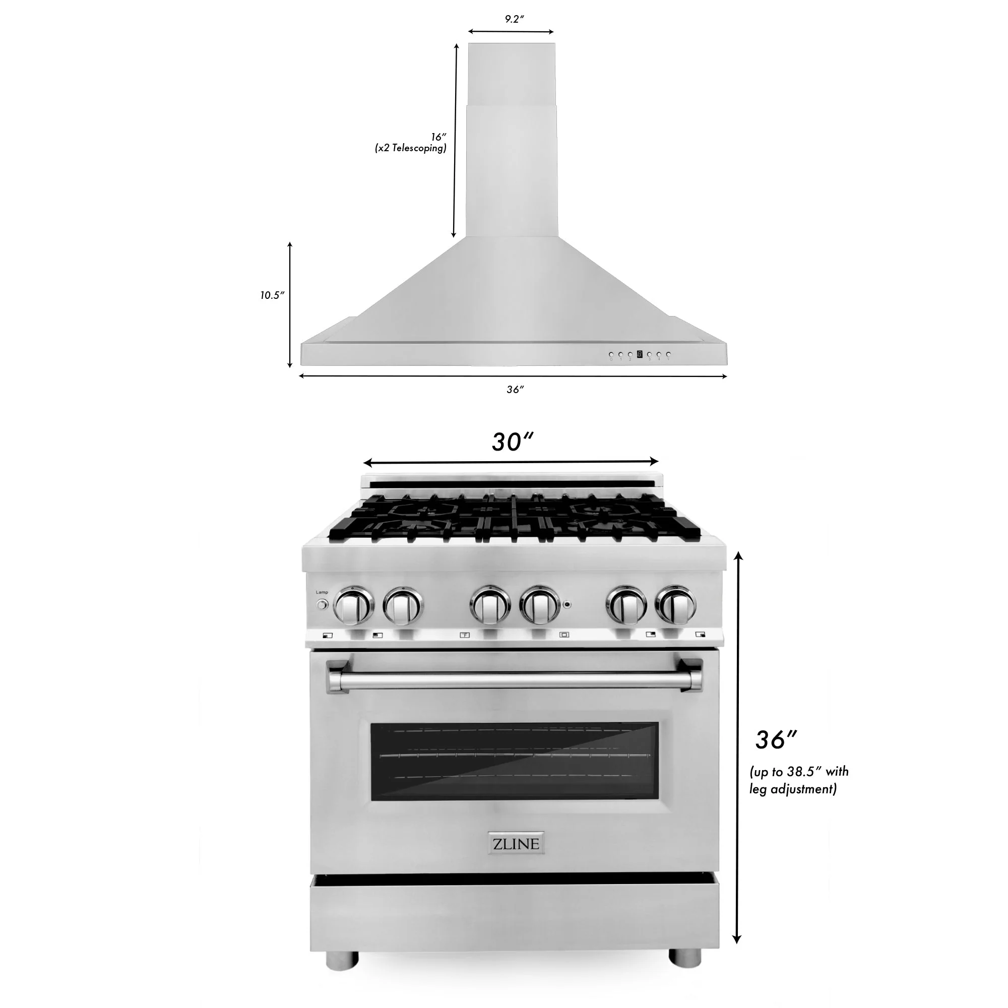 ZLINE 30 in. Kitchen Package with Stainless Steel Dual Fuel Range and Convertible Vent Range Hood (2KP-RARH30) - Image 9
