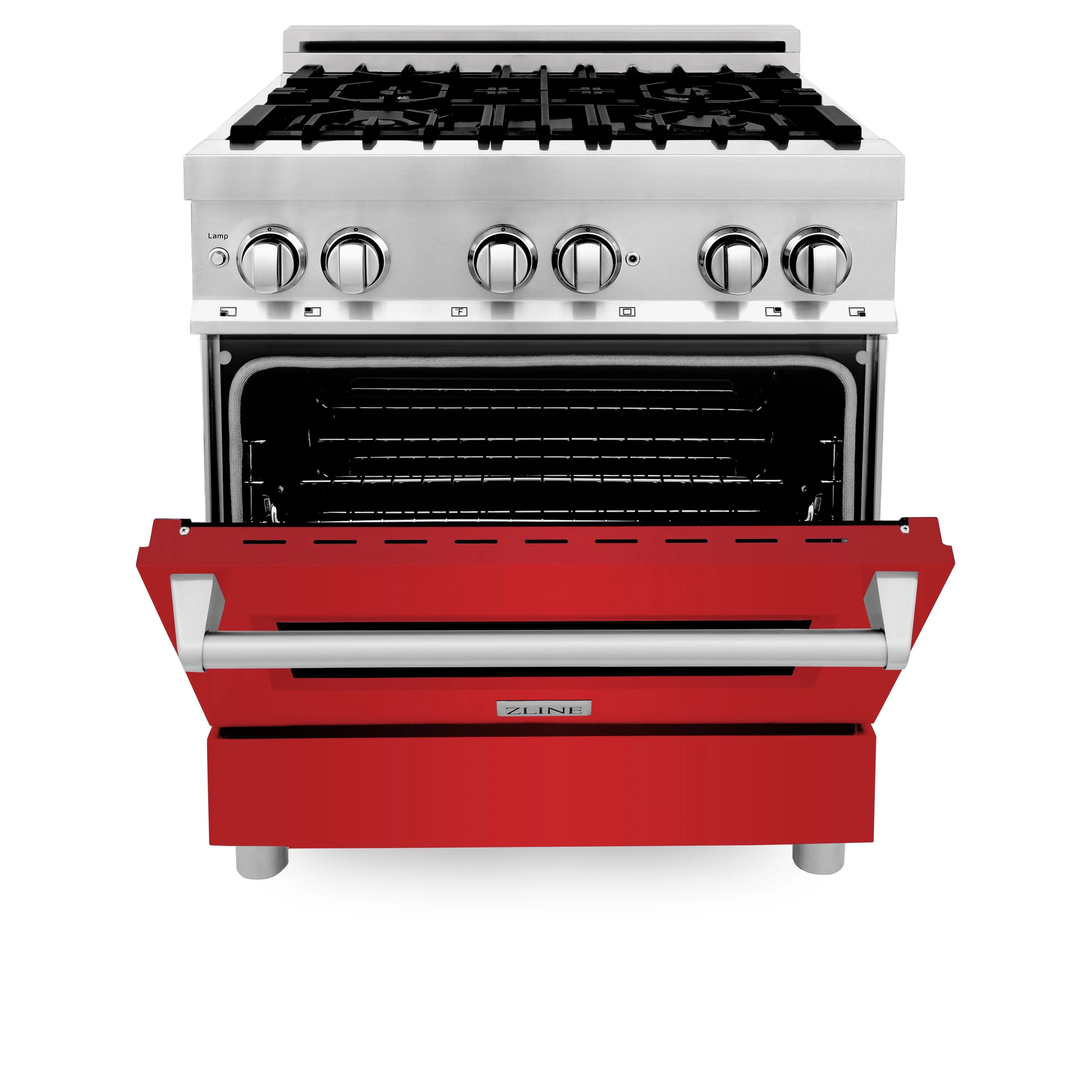 ZLINE 30 in. Kitchen Package with ZLINE Satin Stainless Steel Dual Fuel Range with Red Matte Door and Convertible Vent Range Hood (2KP-RARMRH30) - Image 8