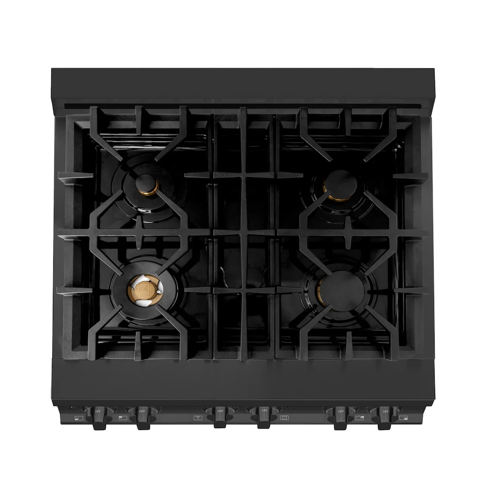 ZLINE 30 in. 4.0 cu. ft. Legacy Dual Fuel Range with Gas Cooktop and Electric Convection Oven in Black Stainless Steel with 4 Brass Burners (RAB-BR-30) - Image 14