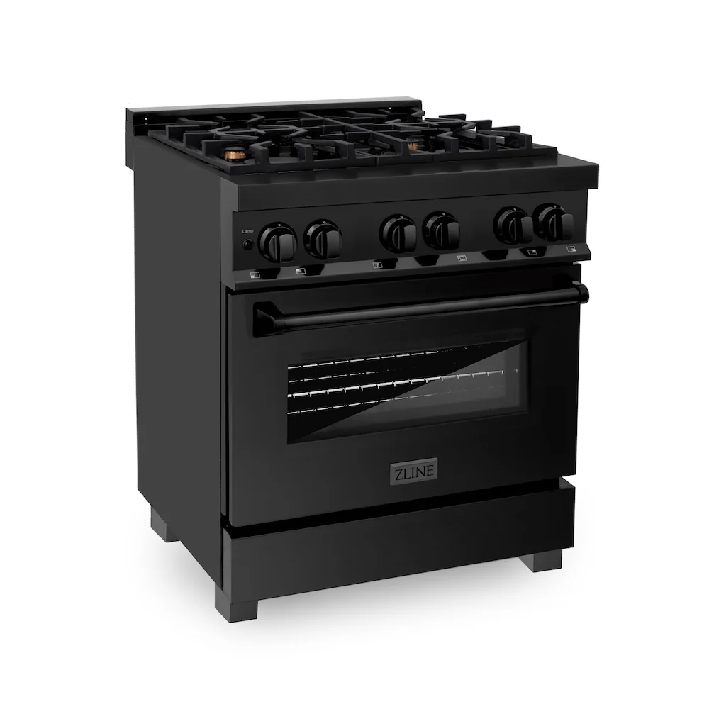 ZLINE 30 in. 4.0 cu. ft. Legacy Dual Fuel Range with Gas Cooktop and Electric Convection Oven in Black Stainless Steel with 4 Brass Burners (RAB-BR-30) - Image 5