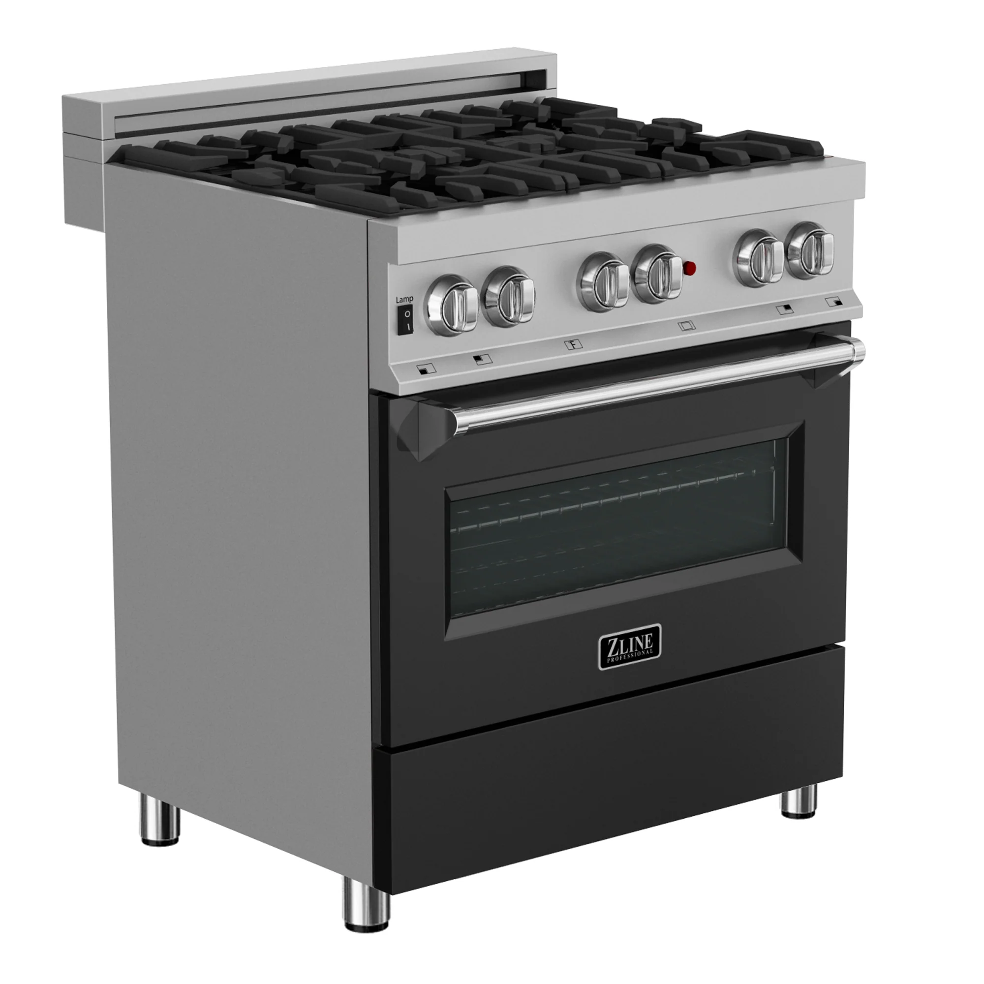ZLINE 30 in. 4.0 cu. ft. Legacy Dual Fuel Range with 4 Burner Gas Cooktop and Electric Convection Oven in Satin Stainless Steel and Black Matte Door (RAS-BLM-30)