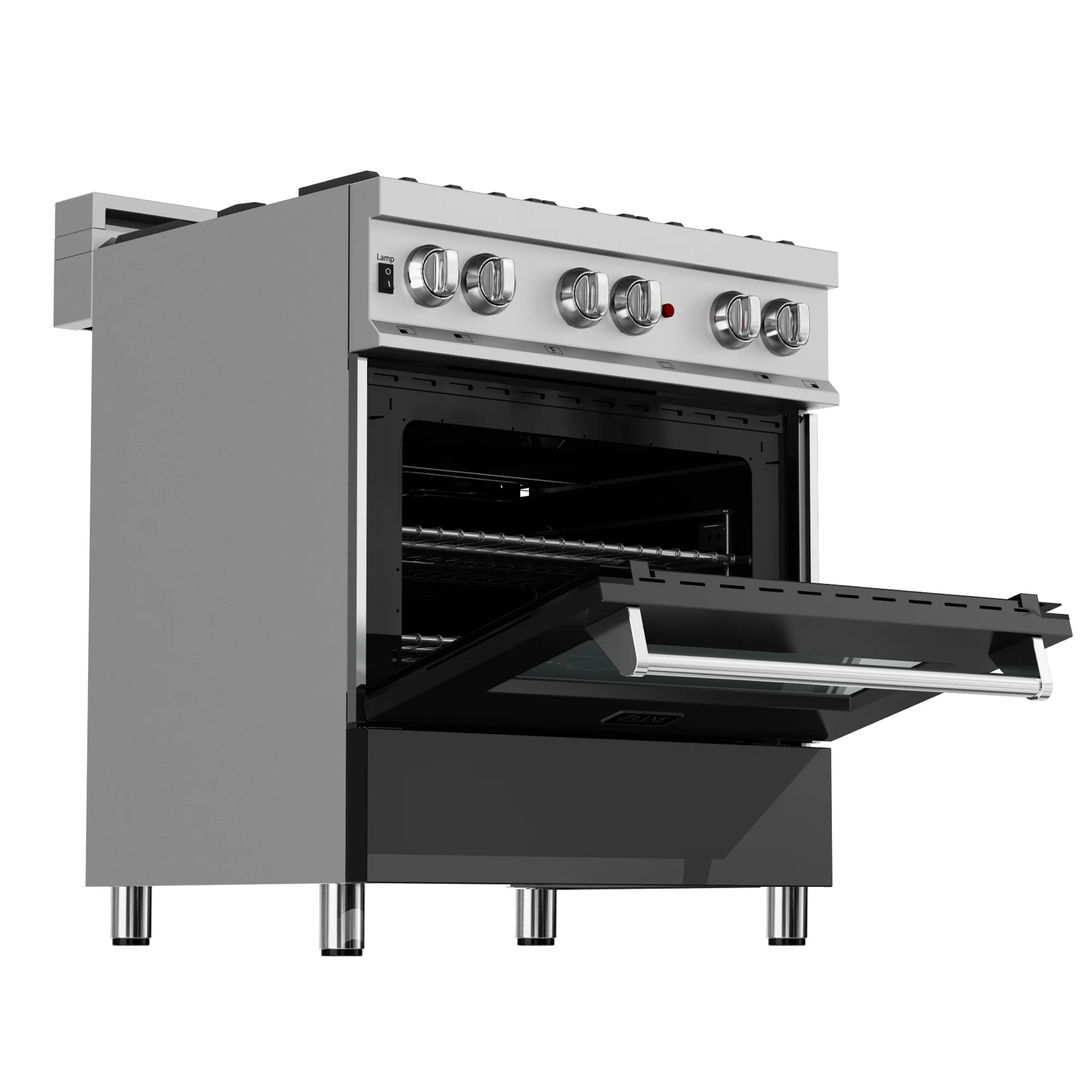 ZLINE 30 in. 4.0 cu. ft. Legacy Dual Fuel Range with 4 Burner Gas Cooktop and Electric Convection Oven in Satin Stainless Steel and Black Matte Door (RAS-BLM-30) - Image 9