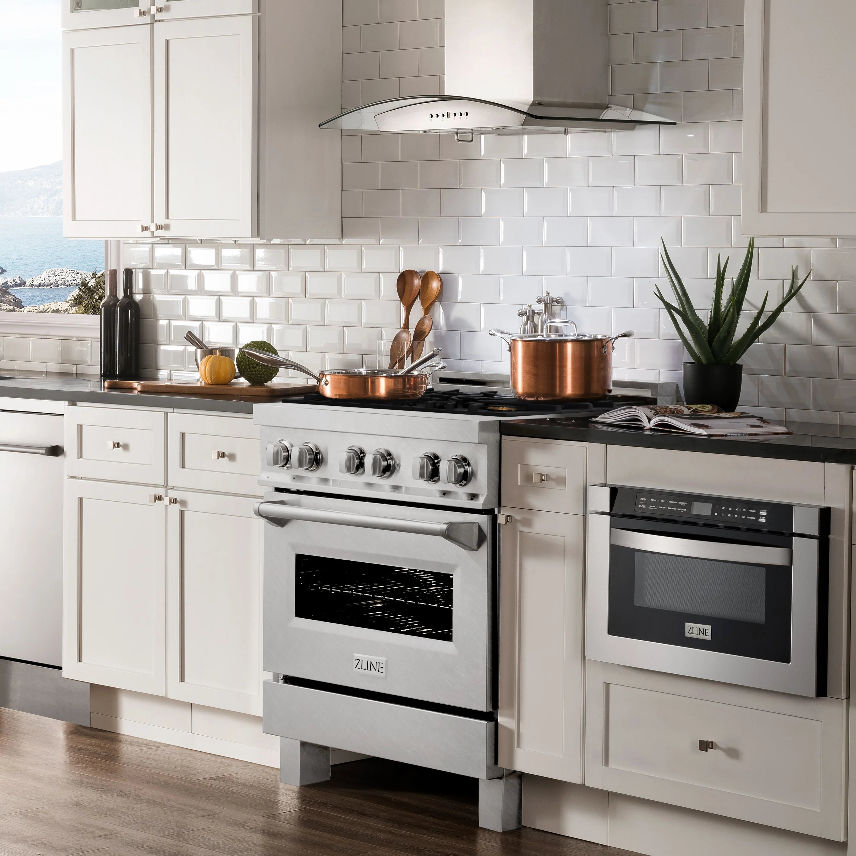 ZLINE 30 in. 4.0 cu. ft. Legacy Dual Fuel Range with Gas Cooktop and Electric Convection Oven in Satin Stainless Steel with 4 Brass Burners (RAS-SN-BR-30) - Image 2