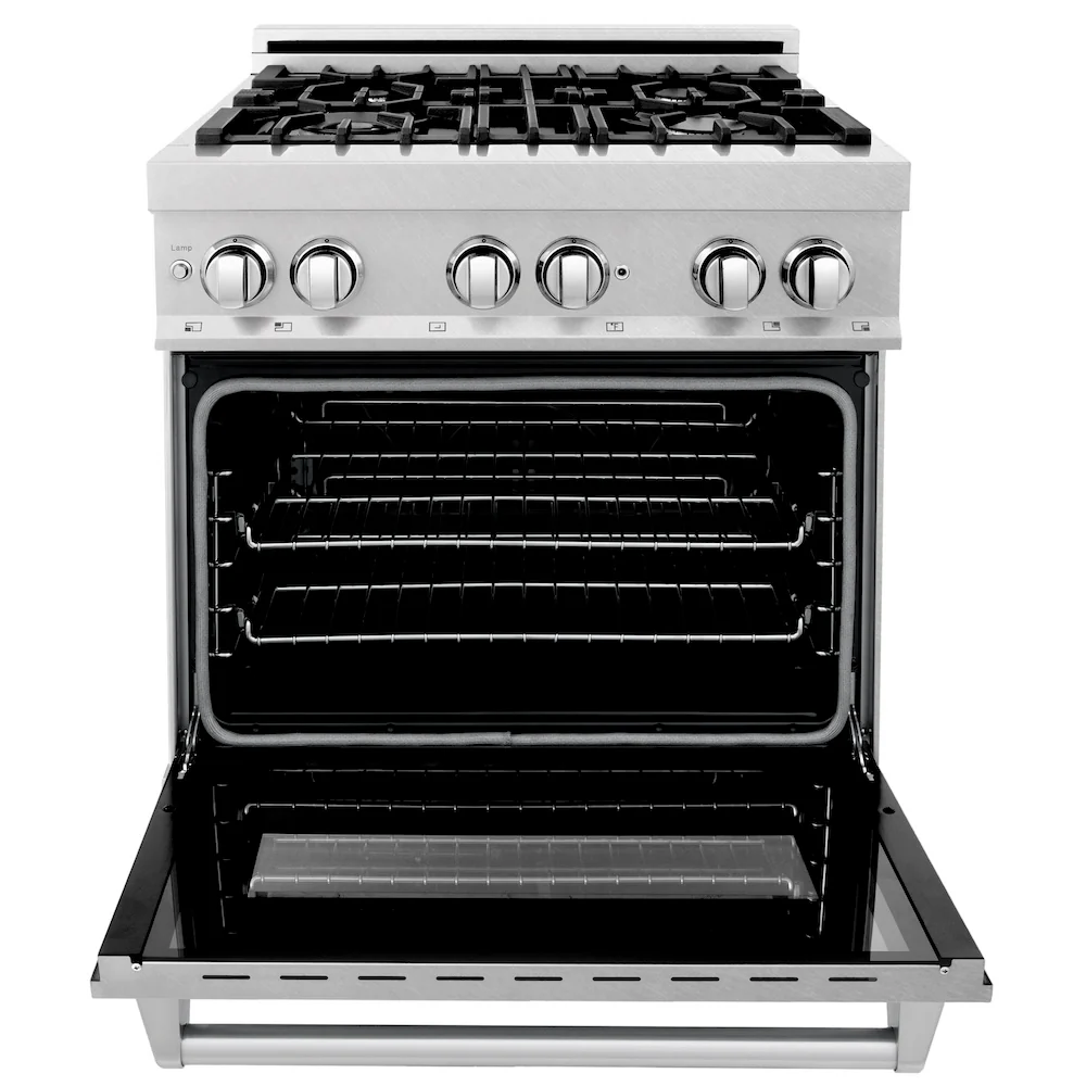 ZLINE 30 in. 4.0 cu. ft. Legacy Dual Fuel Range with 4 Burner Gas Cooktop and Electric Convection Oven in Satin Stainless Steel (RAS-SN-30) - Image 4