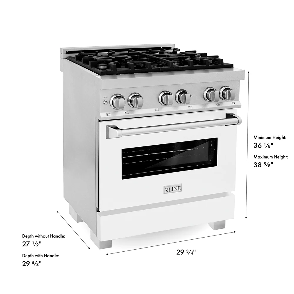 ZLINE 30 in. 4.0 cu. ft. Legacy Dual Fuel Range with 4 Burner Gas Cooktop and Electric Convection Oven in Satin Stainless Steel and White Matte Door (RAS-WM-30) - Image 17