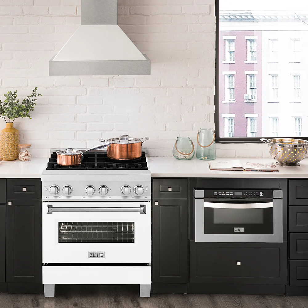 ZLINE 30 in. 4.0 cu. ft. Legacy Dual Fuel Range with 4 Burner Gas Cooktop and Electric Convection Oven in Satin Stainless Steel and White Matte Door (RAS-WM-30) - Image 2