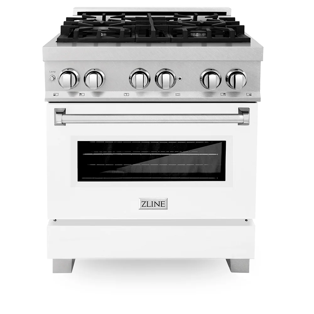ZLINE 30 in. 4.0 cu. ft. Legacy Dual Fuel Range with 4 Burner Gas Cooktop and Electric Convection Oven in Satin Stainless Steel and White Matte Door (RAS-WM-30) - Image 4