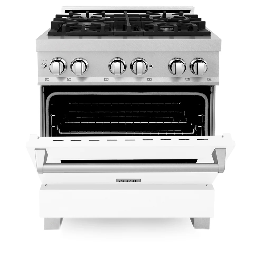 ZLINE 30 in. 4.0 cu. ft. Legacy Dual Fuel Range with 4 Burner Gas Cooktop and Electric Convection Oven in Satin Stainless Steel and White Matte Door (RAS-WM-30) - Image 5