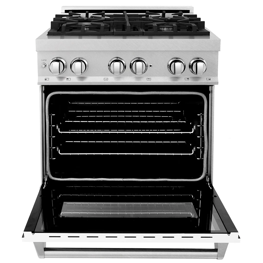 ZLINE 30 in. 4.0 cu. ft. Legacy Dual Fuel Range with 4 Burner Gas Cooktop and Electric Convection Oven in Satin Stainless Steel and White Matte Door (RAS-WM-30) - Image 6