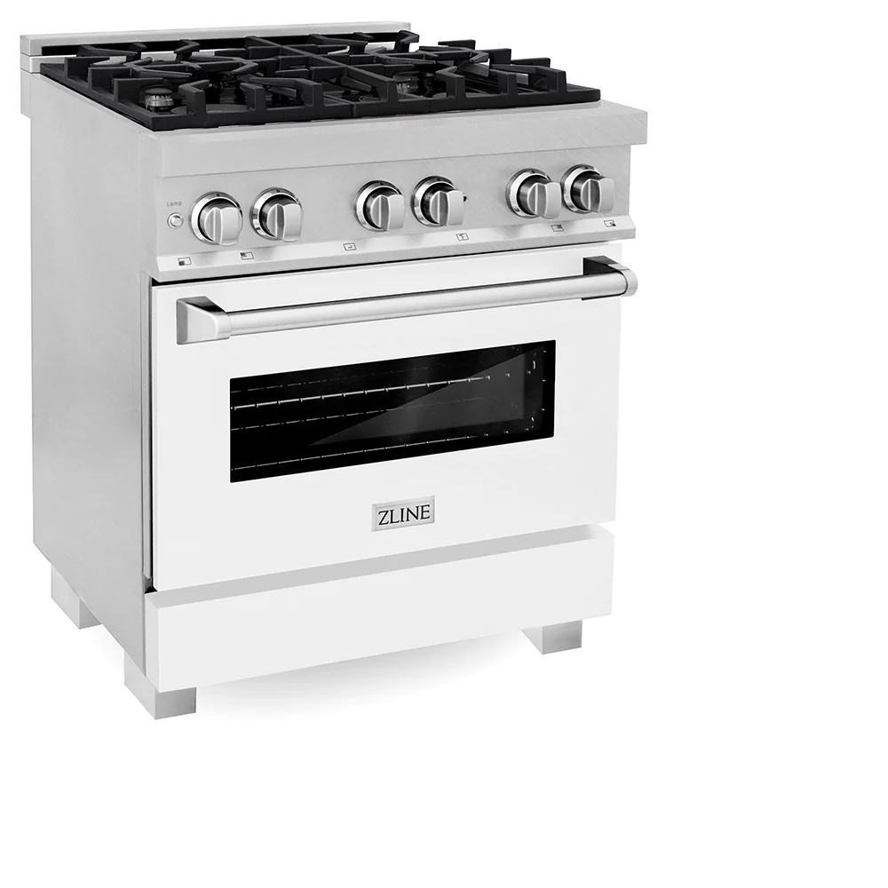 ZLINE 30 in. 4.0 cu. ft. Legacy Dual Fuel Range with 4 Burner Gas Cooktop and Electric Convection Oven in Satin Stainless Steel and White Matte Door (RAS-WM-30) - Image 7