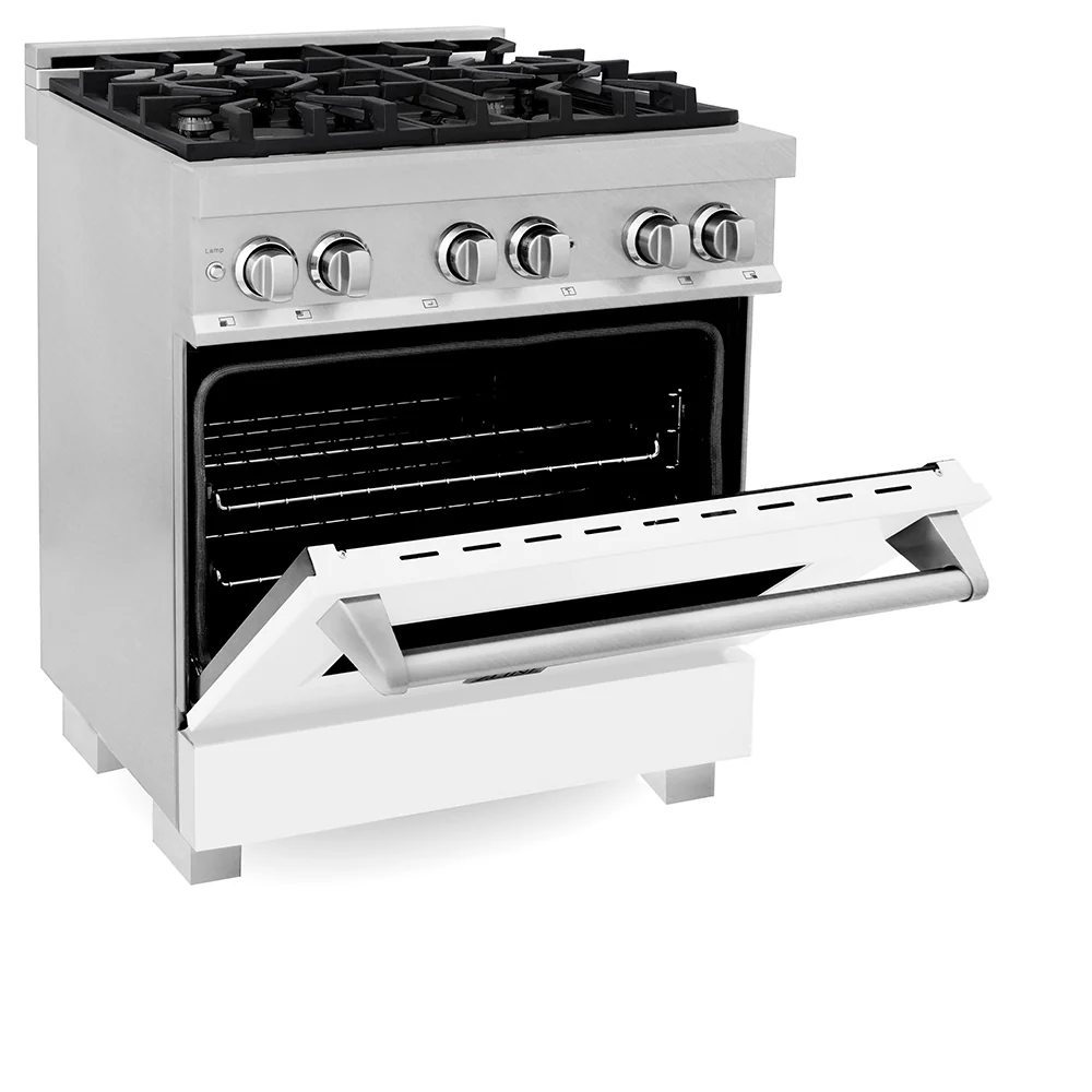 ZLINE 30 in. 4.0 cu. ft. Legacy Dual Fuel Range with 4 Burner Gas Cooktop and Electric Convection Oven in Satin Stainless Steel and White Matte Door (RAS-WM-30) - Image 8