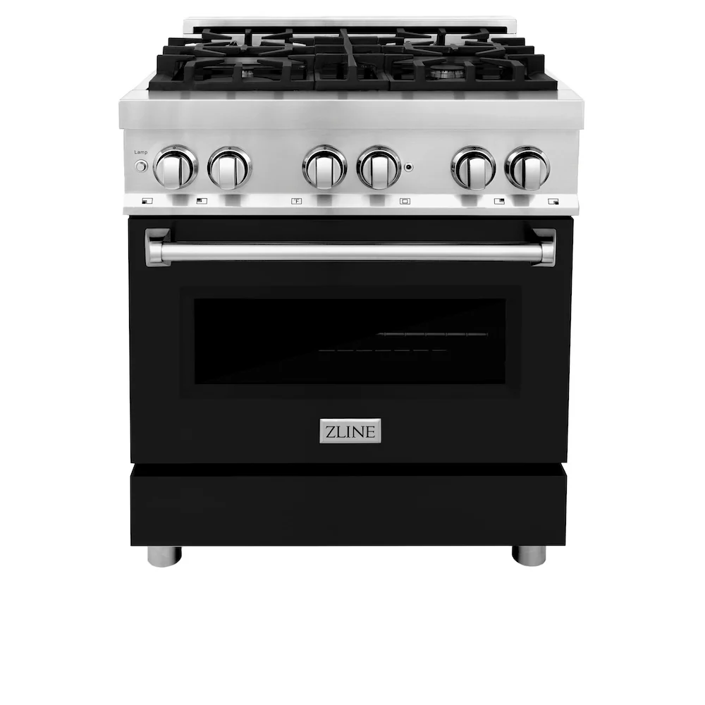 ZLINE 30 in. 4.0 cu. ft. Legacy Dual Fuel Range with 4 Burner Gas Cooktop and Electric Convection Oven in Stainless Steel and Black Matte Door (RA-BLM-30) - Image 3
