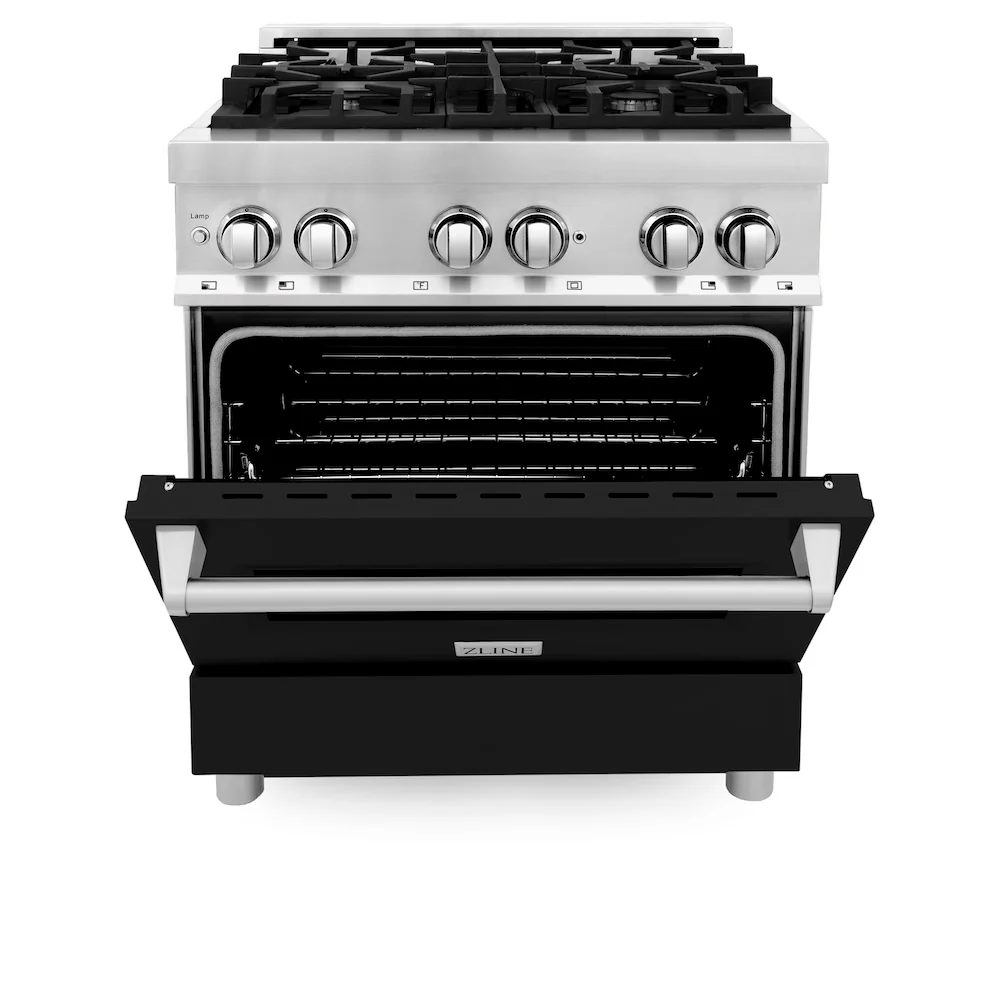 ZLINE 30 in. 4.0 cu. ft. Legacy Dual Fuel Range with 4 Burner Gas Cooktop and Electric Convection Oven in Stainless Steel and Black Matte Door (RA-BLM-30) - Image 4