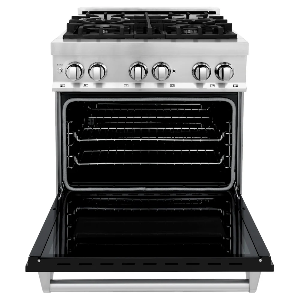 ZLINE 30 in. 4.0 cu. ft. Legacy Dual Fuel Range with 4 Burner Gas Cooktop and Electric Convection Oven in Stainless Steel and Black Matte Door (RA-BLM-30) - Image 5