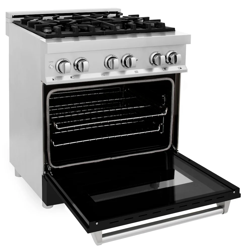ZLINE 30 in. 4.0 cu. ft. Legacy Dual Fuel Range with 4 Burner Gas Cooktop and Electric Convection Oven in Stainless Steel and Black Matte Door (RA-BLM-30) - Image 9