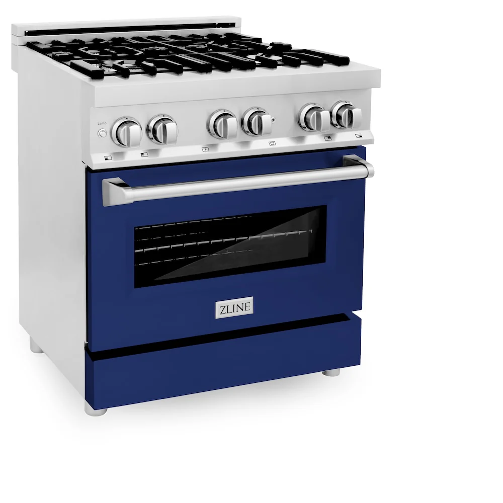 ZLINE 30 in. 4.0 cu. ft. Legacy Dual Fuel Range with 4 Burner Gas Cooktop and Electric Convection Oven in Stainless Steel and Blue Gloss Door (RA-BG-30) - Image 4