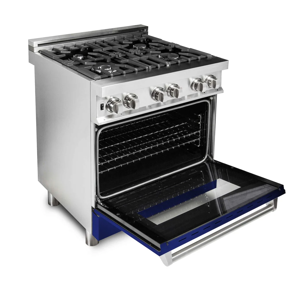 ZLINE 30 in. 4.0 cu. ft. Legacy Dual Fuel Range with 4 Burner Gas Cooktop and Electric Convection Oven in Stainless Steel and Blue Gloss Door (RA-BG-30) - Image 5