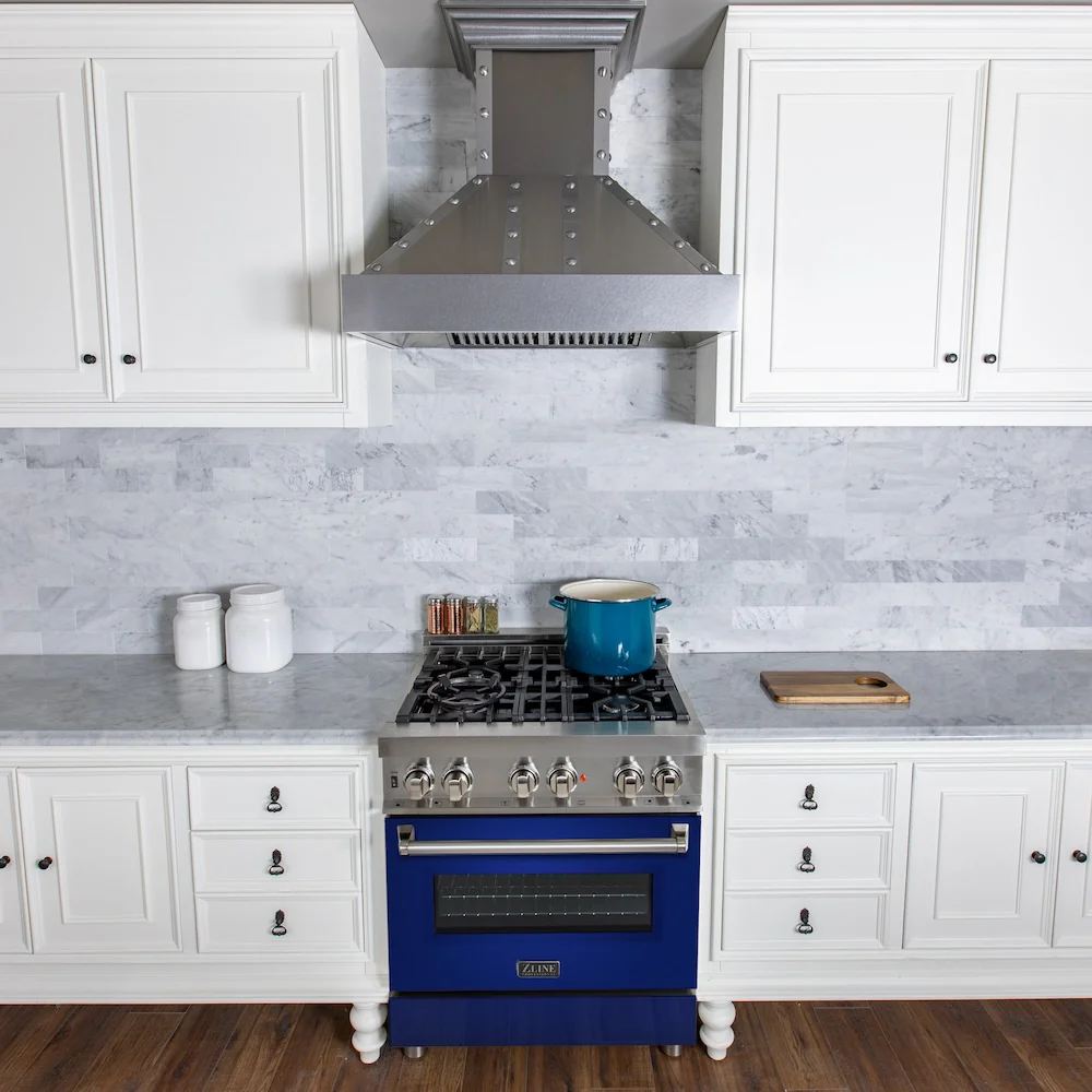 ZLINE 30 in. 4.0 cu. ft. Legacy Dual Fuel Range with 4 Burner Gas Cooktop and Electric Convection Oven in Stainless Steel and Blue Gloss Door (RA-BG-30) - Image 7