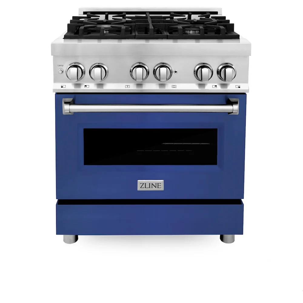 ZLINE 30 in. 4.0 cu. ft. Legacy Dual Fuel Range with 4 Burner Gas Cooktop and Electric Convection Oven in Stainless Steel and Blue Matte Door (RA-BM-30) - Image 3