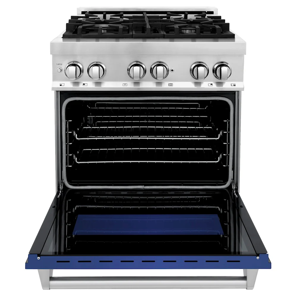 ZLINE 30 in. 4.0 cu. ft. Legacy Dual Fuel Range with 4 Burner Gas Cooktop and Electric Convection Oven in Stainless Steel and Blue Matte Door (RA-BM-30) - Image 5