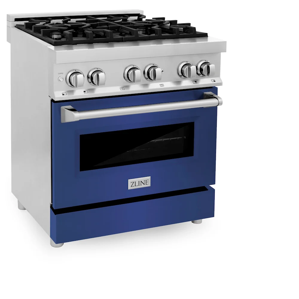 ZLINE 30 in. 4.0 cu. ft. Legacy Dual Fuel Range with 4 Burner Gas Cooktop and Electric Convection Oven in Stainless Steel and Blue Matte Door (RA-BM-30) - Image 6