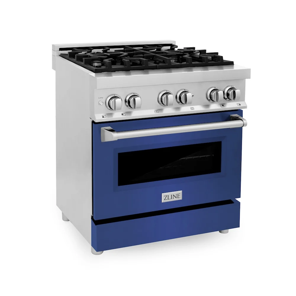 ZLINE 30 in. 4.0 cu. ft. Legacy Dual Fuel Range with 4 Burner Gas Cooktop and Electric Convection Oven in Stainless Steel and Blue Matte Door (RA-BM-30) - Image 7