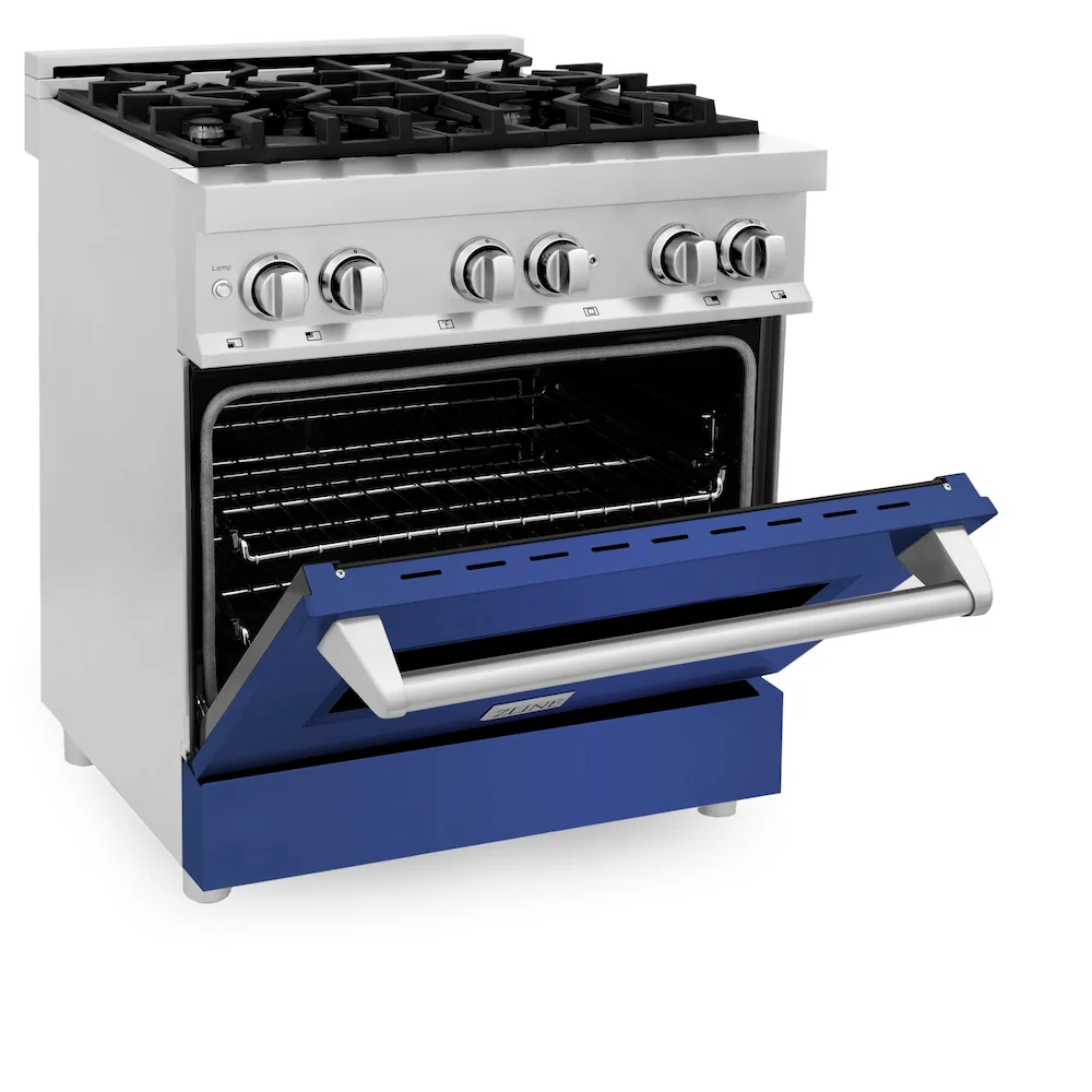 ZLINE 30 in. 4.0 cu. ft. Legacy Dual Fuel Range with 4 Burner Gas Cooktop and Electric Convection Oven in Stainless Steel and Blue Matte Door (RA-BM-30) - Image 8
