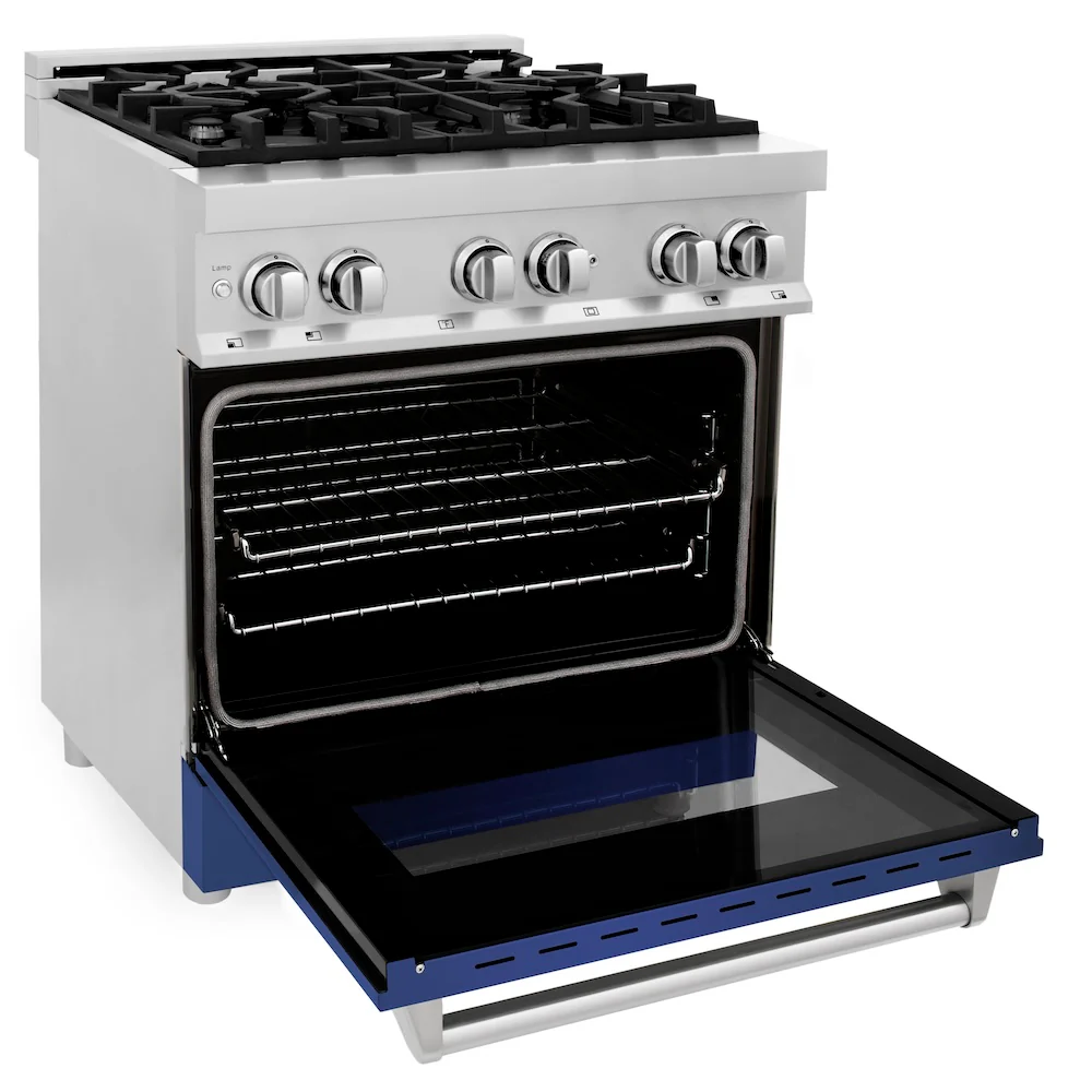 ZLINE 30 in. 4.0 cu. ft. Legacy Dual Fuel Range with 4 Burner Gas Cooktop and Electric Convection Oven in Stainless Steel and Blue Matte Door (RA-BM-30) - Image 9