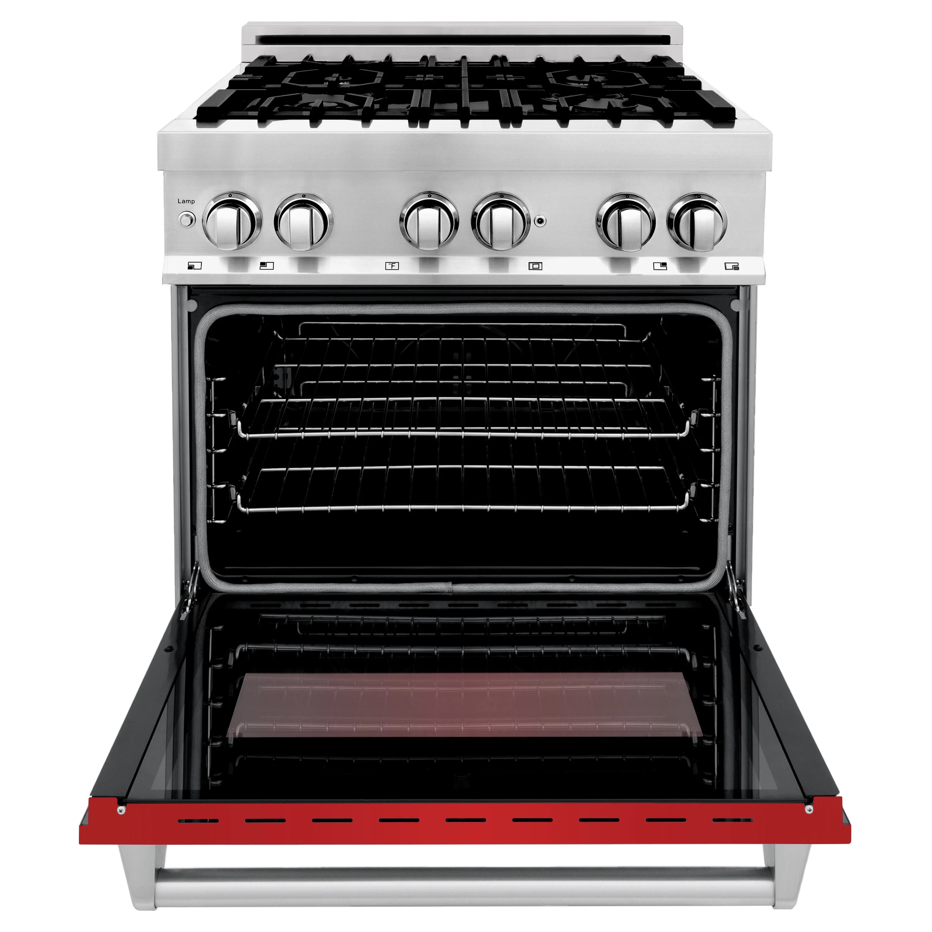 ZLINE 30 in. 4.0 cu. ft. Legacy Dual Fuel Range with 4 Burner Gas Cooktop and Electric Convection Oven in Stainless Steel and Red Matte Door (RA-RM-30) - Image 4