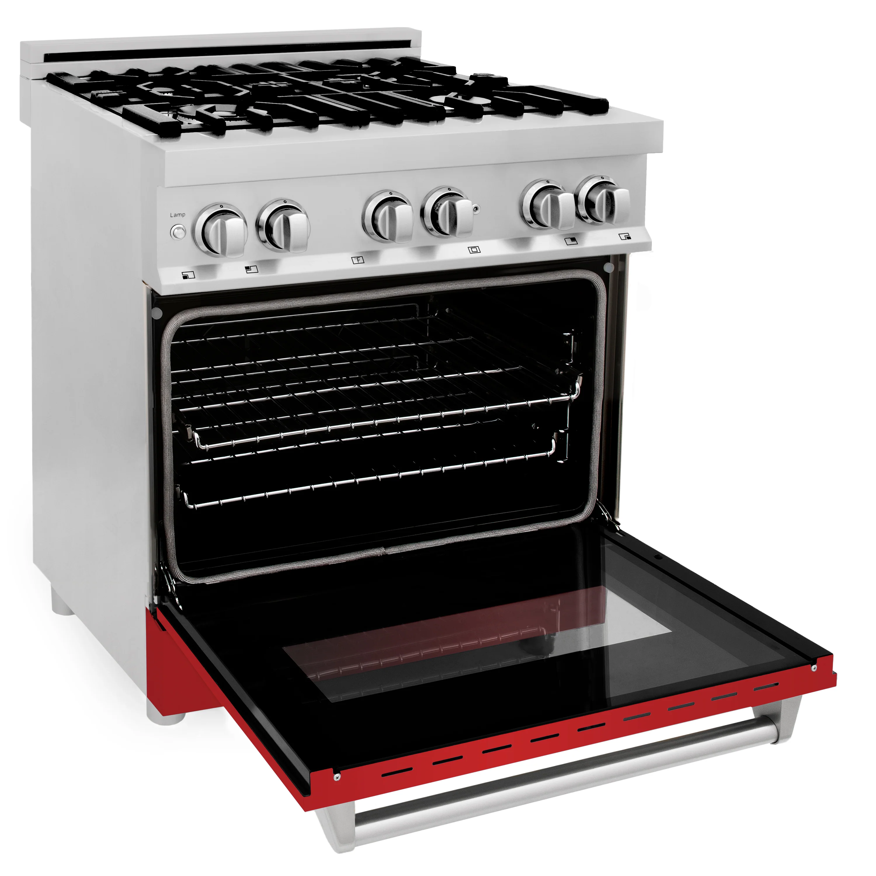ZLINE 30 in. 4.0 cu. ft. Legacy Dual Fuel Range with 4 Burner Gas Cooktop and Electric Convection Oven in Stainless Steel and Red Matte Door (RA-RM-30) - Image 8