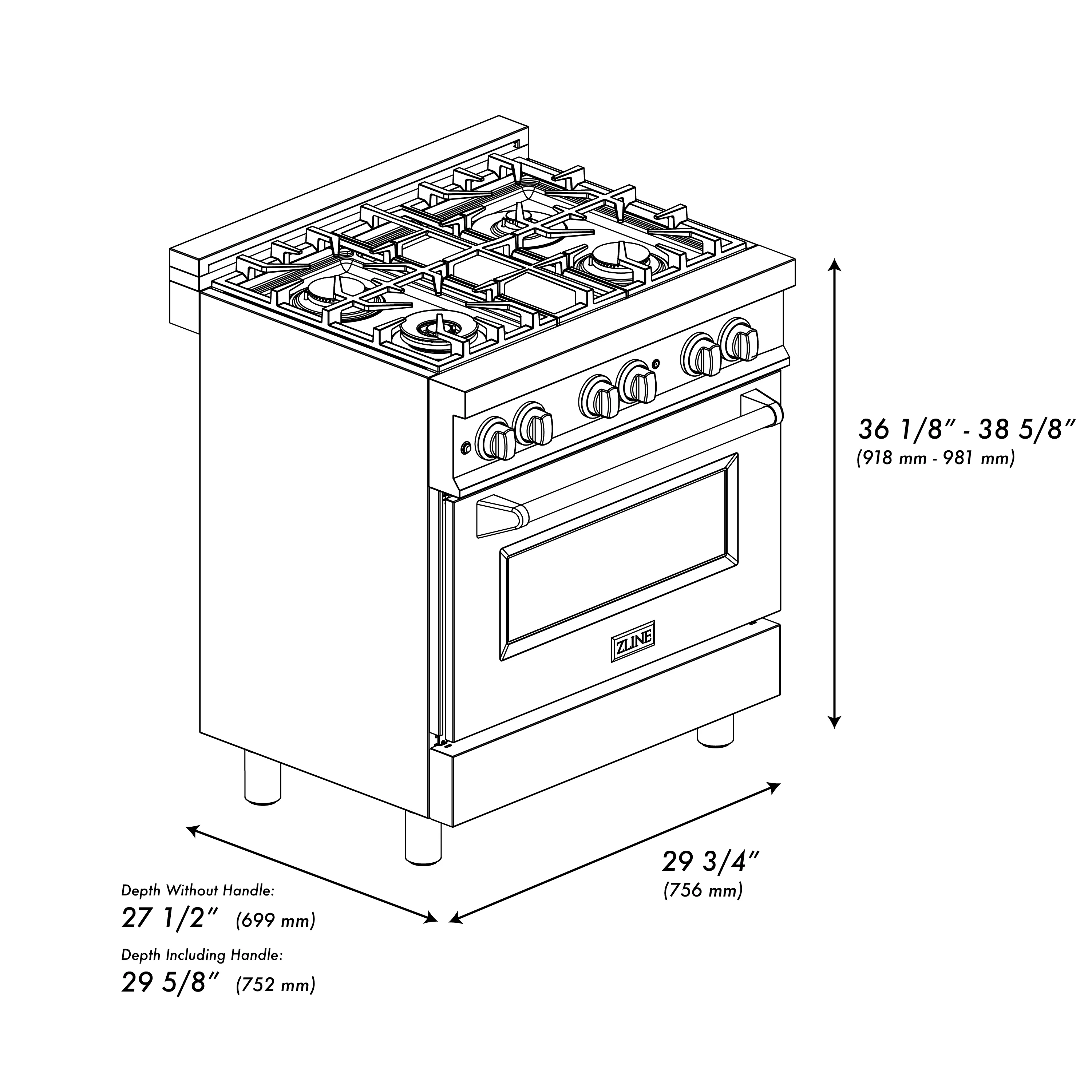 ZLINE 30 in. 4.0 cu. ft. Legacy Dual Fuel Range with 4 Burner Gas Cooktop and Electric Convection Oven in Stainless Steel with Satin Stainless Steel Door (RA-SN-30) - Image 9