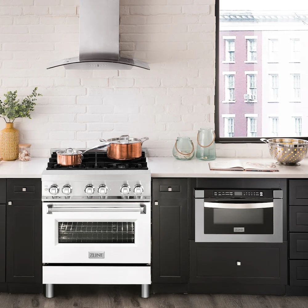 ZLINE 30 in. 4.0 cu. ft. Legacy Dual Fuel Range with 4 Burner Gas Cooktop and Electric Convection Oven in Stainless Steel and White Matte Door (RA-WM-30) - Image 2