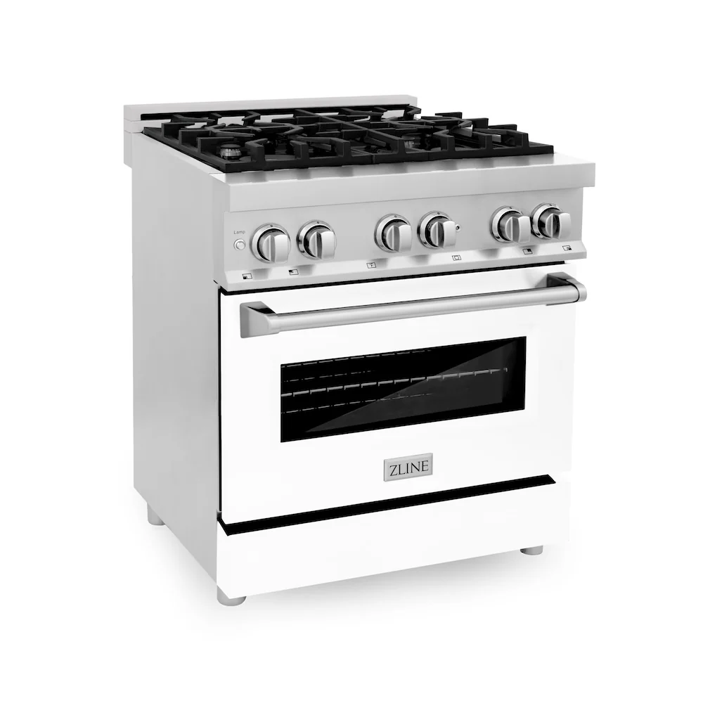 ZLINE 30 in. 4.0 cu. ft. Legacy Dual Fuel Range with 4 Burner Gas Cooktop and Electric Convection Oven in Stainless Steel and White Matte Door (RA-WM-30) - Image 5