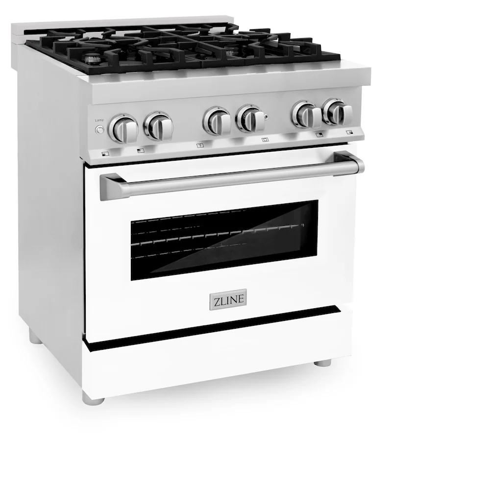 ZLINE 30 in. 4.0 cu. ft. Legacy Dual Fuel Range with 4 Burner Gas Cooktop and Electric Convection Oven in Stainless Steel and White Matte Door (RA-WM-30) - Image 6