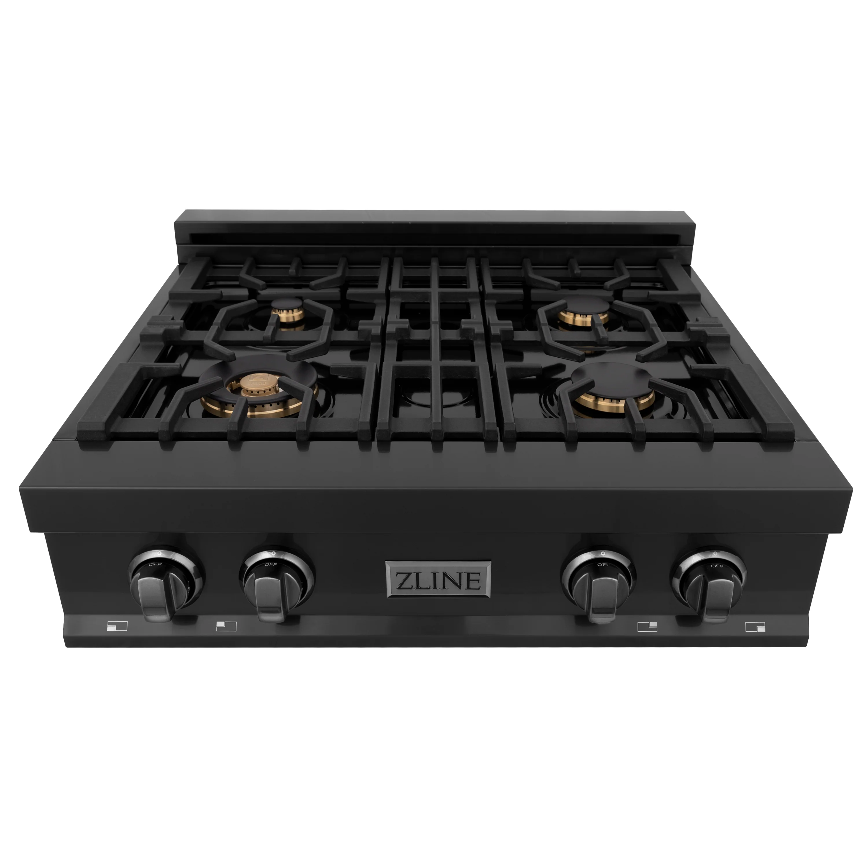 ZLINE 30 in. Classic Gas Rangetop with 4 Brass Burners and Porcelain Cooktop in Black Stainless Steel (RTB-BR-30) - Image 3