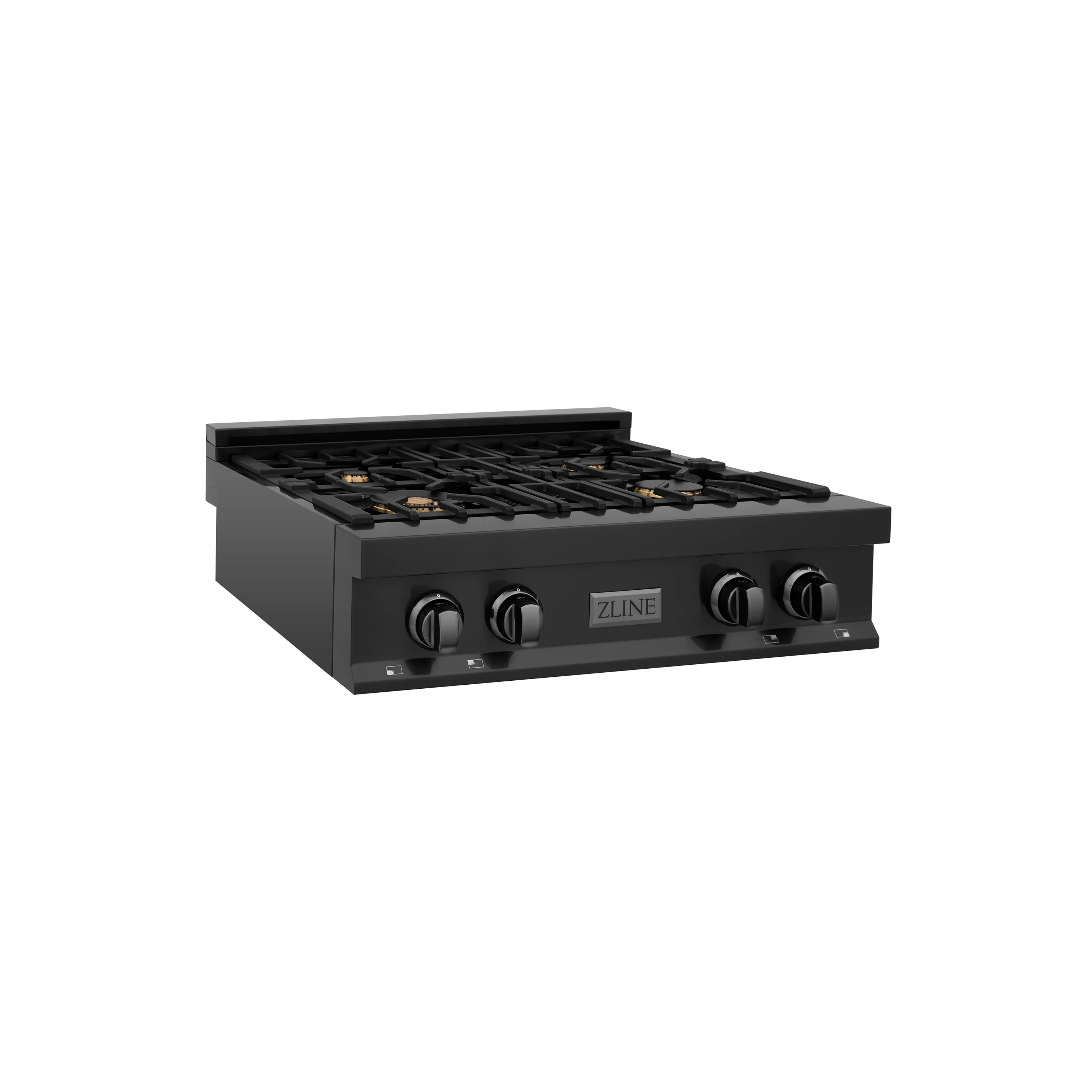 ZLINE 30 in. Classic Gas Rangetop with 4 Brass Burners and Porcelain Cooktop in Black Stainless Steel (RTB-BR-30) - Image 4